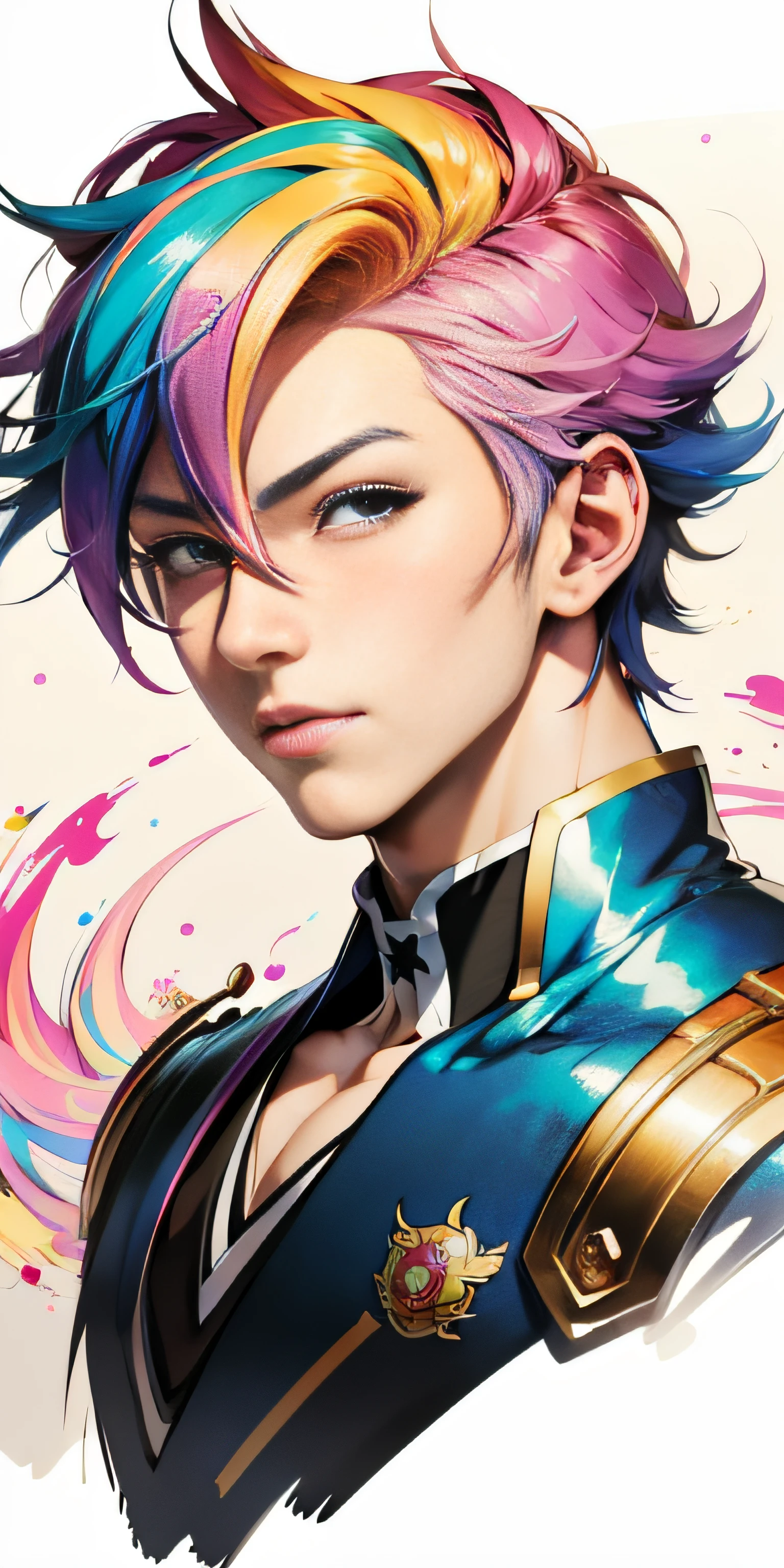 Meisterwerk, Anime-Junge mit detaillierten Augen, bunte Haare und ein buntes Kleid, Rossdraws Pastell lebendig, rossdraws cartoon lebendige, Anime-Stil 4k, schönes Anime-Porträt, artgerm bunt, dream artgerm, Schöner Anime-Junge, digitale Kunst im Anime-Stil, Anime-Kunst-Hintergrundbild 4k, Anime-Kunst-Tapete 4k, digitale Anime-Kunst, extrem detailliertes Artgerm