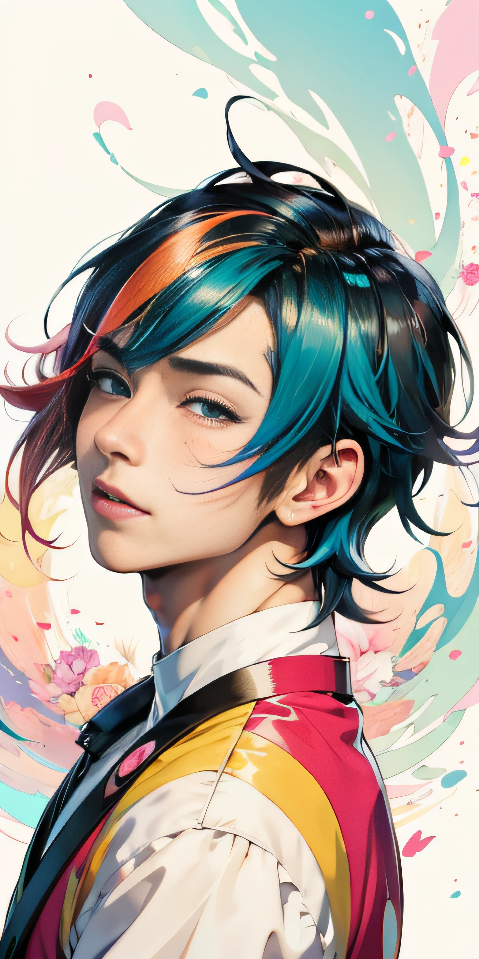 masterpiece, anime boy with detailed eyes, colorful hair and a colorful dress, rossdraws pastel vibrant, rossdraws cartoon vibrant, anime style 4 k, beautiful anime portrait, artgerm colorful, dream artgerm, beautiful anime boy, anime styled digital art, anime art wallpaper 4k, anime art wallpaper 4 k, digital anime art, extremely detailed artgerm