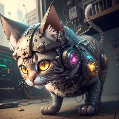 cat, cyborg, cute