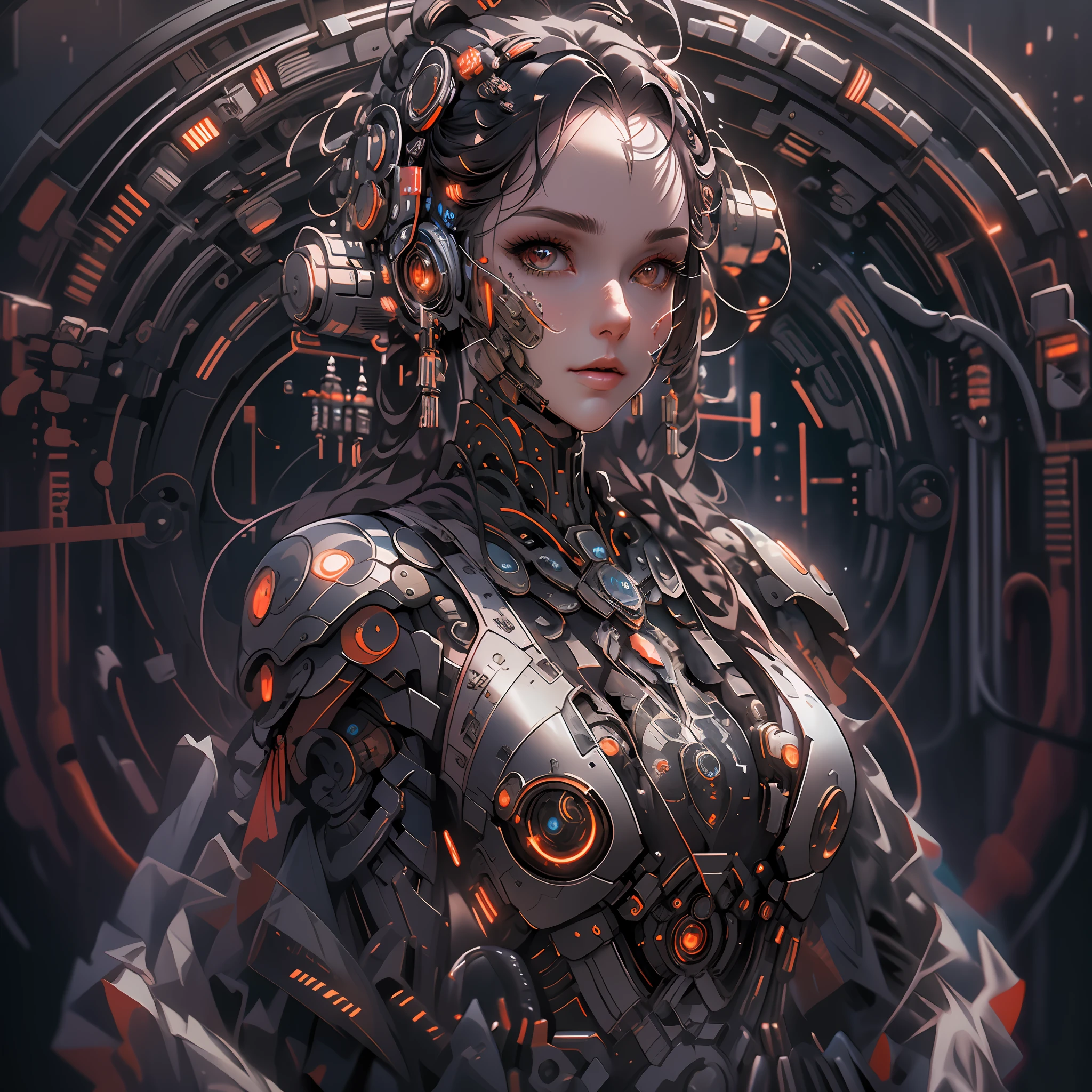 full body cyborg| full-length portrait| detailed face| symmetric| steampunk| cyberpunk| cyborg| intricate detailed| to scale| hyperrealistic| cinematic lighting| digital art| concept art| mdjrny-v4 style