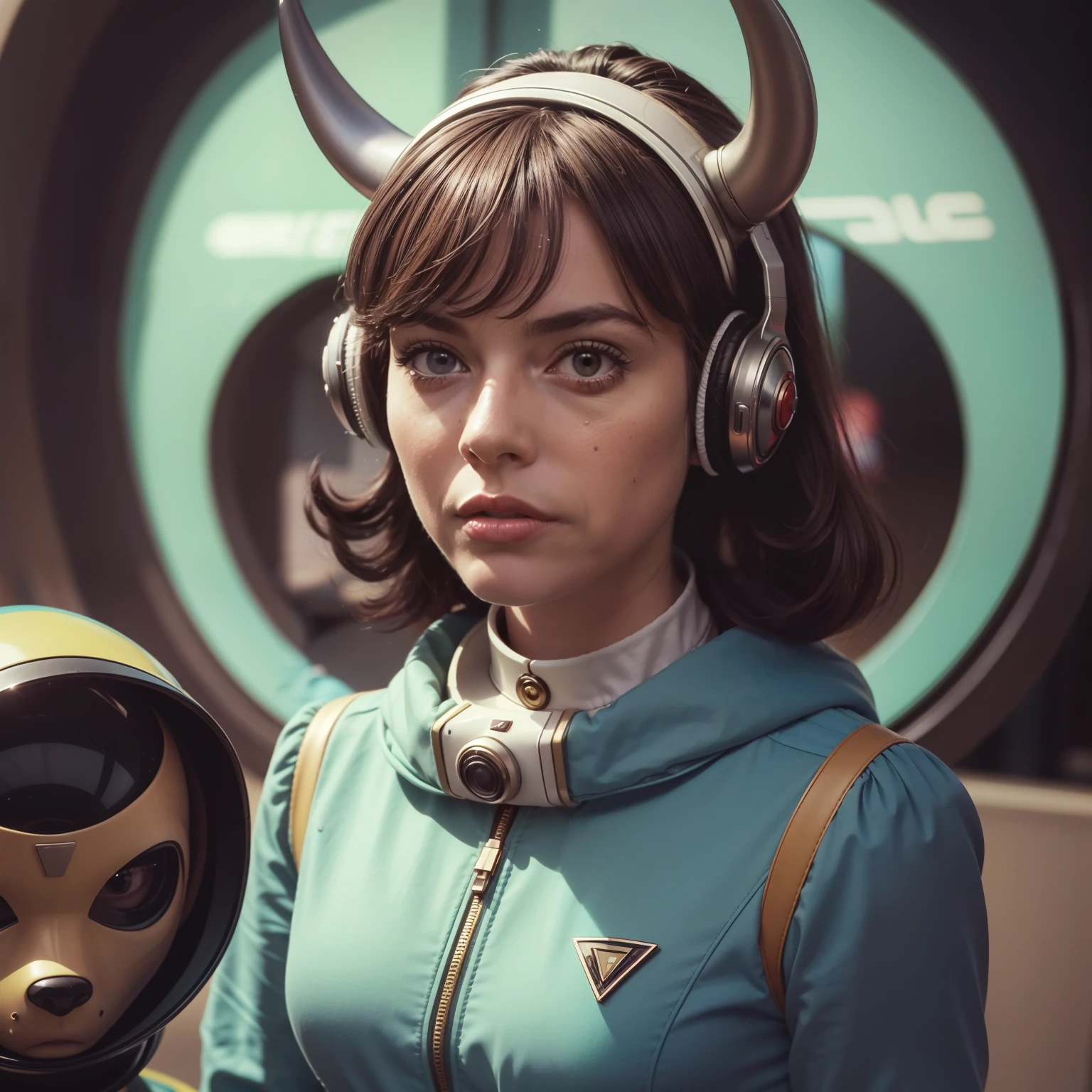 4k image of a 1960s science fiction film by Stanley Kubrick, pastels colors, Young people with animal mask and a mechanical pet in the park, Retro-futuristic fashion clothes from the 60s with alien ornaments, Luz Natural, Psicodelia, futurista estranho, retro-futurista, photo-realistic, Sharp background details.