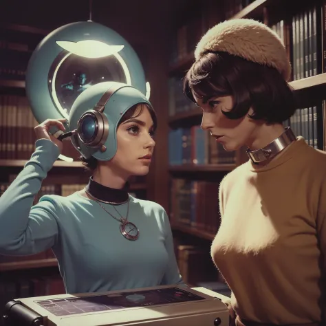4k image of a 1960s science fiction film by Stanley Kubrick, pastels colors, Young people with animal mask and a mechanical pet ...