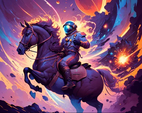 hautement (dynamique:1.2) Detailed art scene (Apterus:1.2) Cosmonaut on horseback, (Amazing fantastic decoration:1.2), abstract beauty, explosive volumetric, Delicious anatomy, (Horreur fantastique art parfait, 64K Ultra HD:1.1), (Illustration par Bastien ...