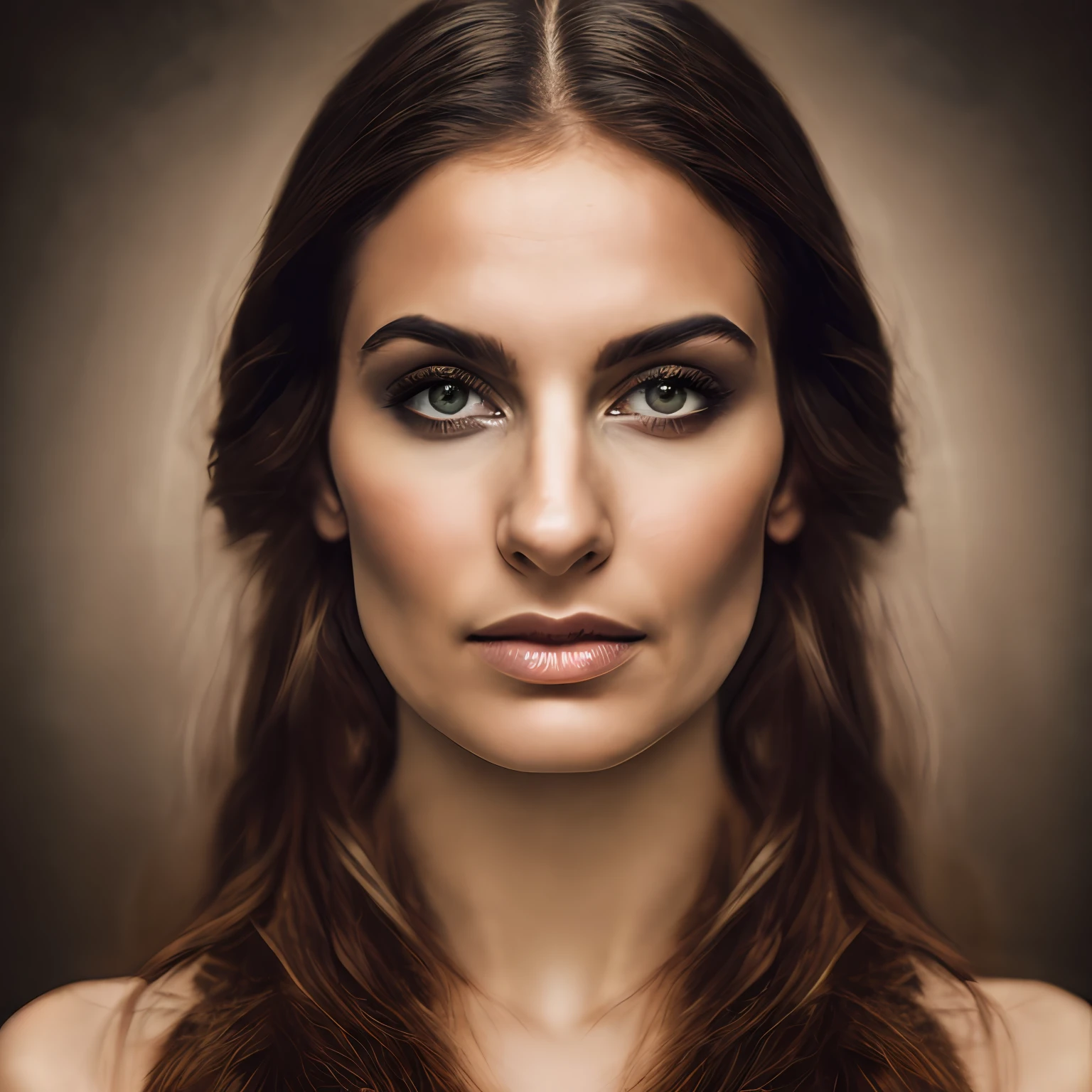 A close up of a woman with long hair and a brown dress - SeaArt AI