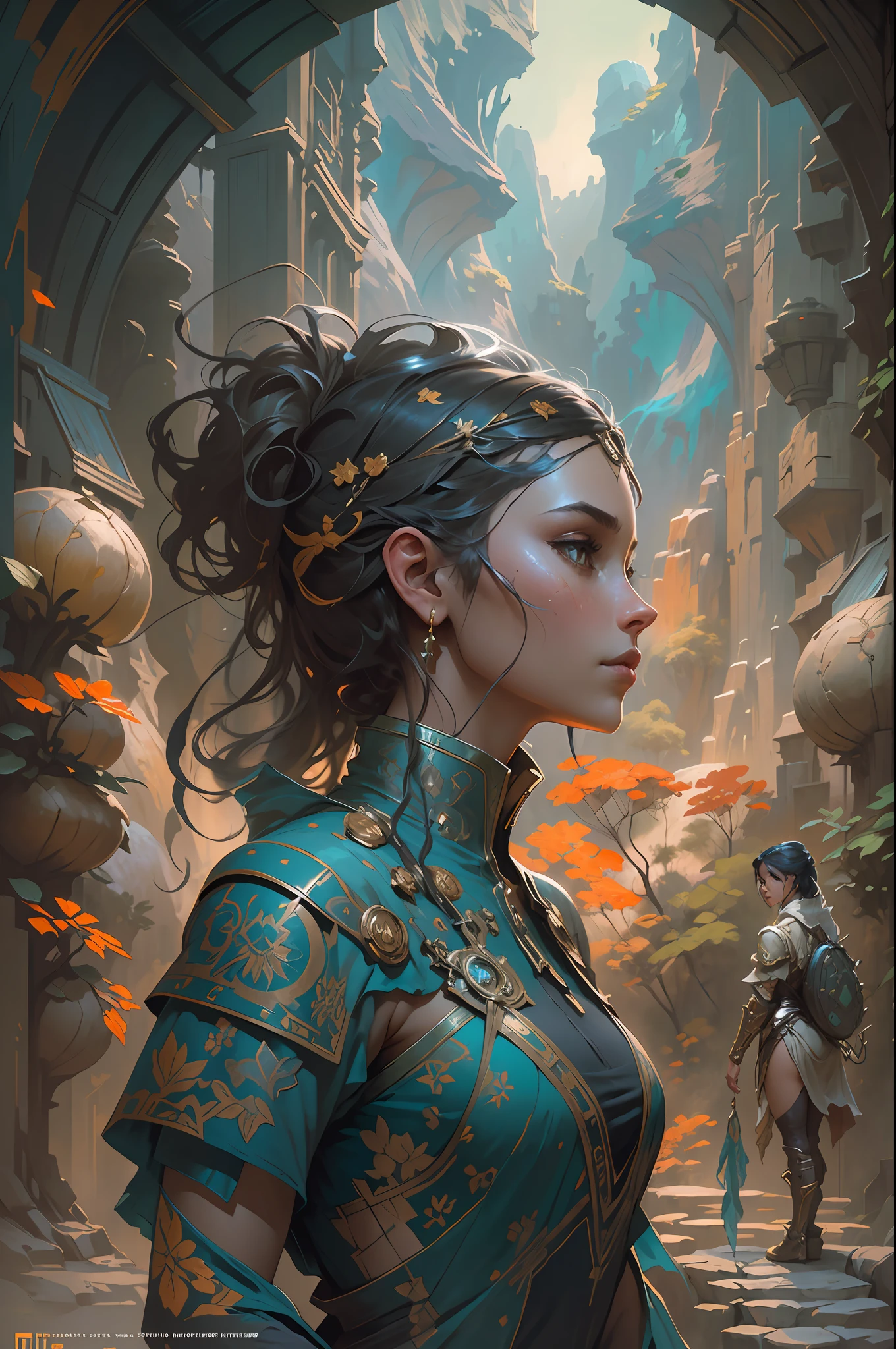 Portrait of a girl standing on a marvelous stone, standing gitl:1.2, (Low contrast ), Color fantasy style， Oil painting on matte canvas, sharp detailed, the expanse scifi spacescape ceres colony, Intricate, Highly detailed, Digital painting, plethora of colors, smooth, Sharp focus, illustration, Unreal Engine 5, 8K, art by artgerm and greg rutkowski and alphonse mucha , art by midjourney