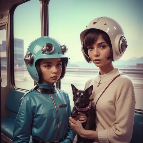 4k image from a 1960s science fiction film by Spike Jonze , Filmes Her, pastels colors, Young people in animal helmets holding a...