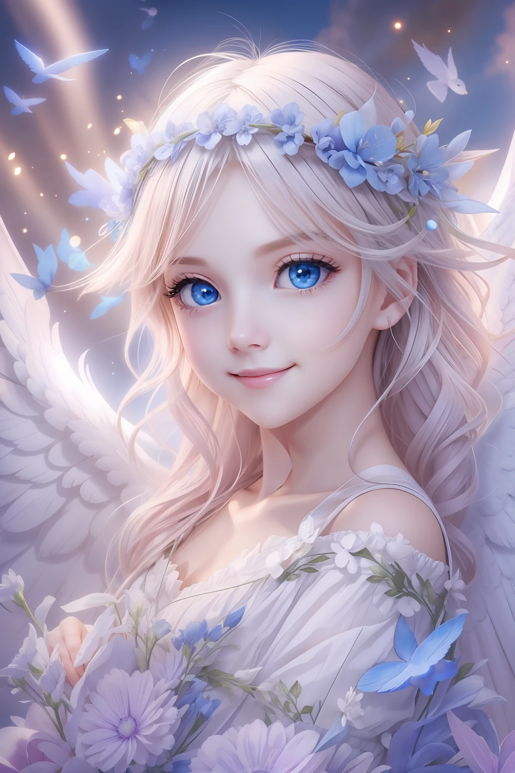 Blue-eyed angel、More Beautiful Angels、Fantastic Angel、Heavenly background、brilliance、A smile