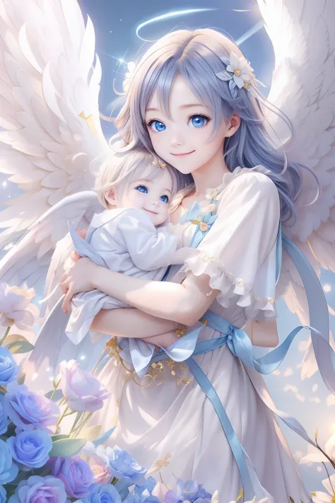 Blue-eyed angel、More Beautiful Angels、Fantastic Angel、Heavenly background、brilliance、A smile、Baby Angel