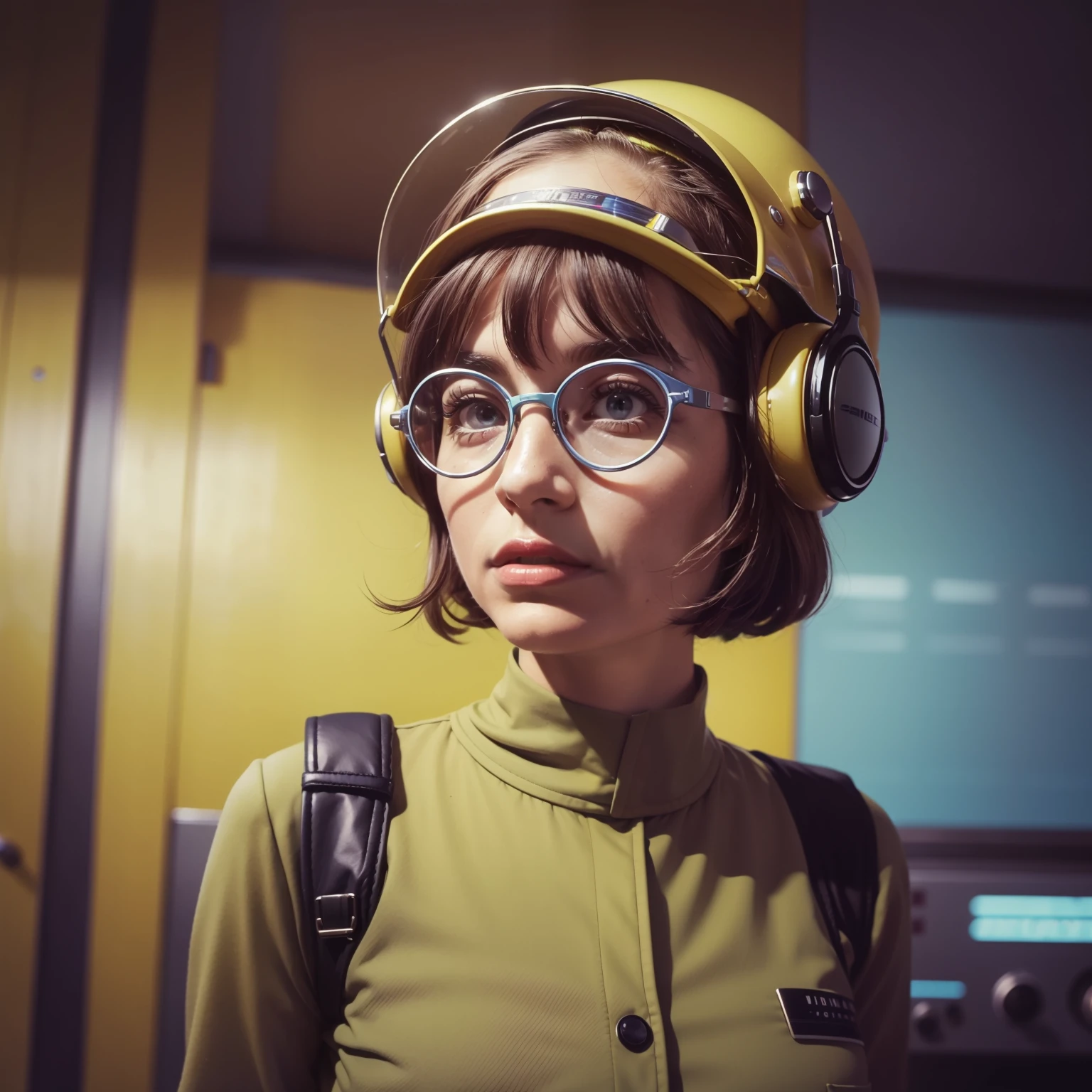 4k image from a 1960s science fiction film by Spike Jonze , Filme Her, pastels colors, Jovens vestindo goggles segurando malas e baus coloridos no aeroporto, Retro-futuristic fashion clothes from the 60s with alien ornaments, Luz Natural, Psicodelia, futurista estranho, retro-futurista, photo-realistic, Sharp background details.