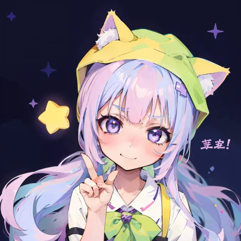 Anime girl with purple hair and cat ears and green tie, Anime moe art style, cute anime catgirl, anime girl with cat ears, nekom...