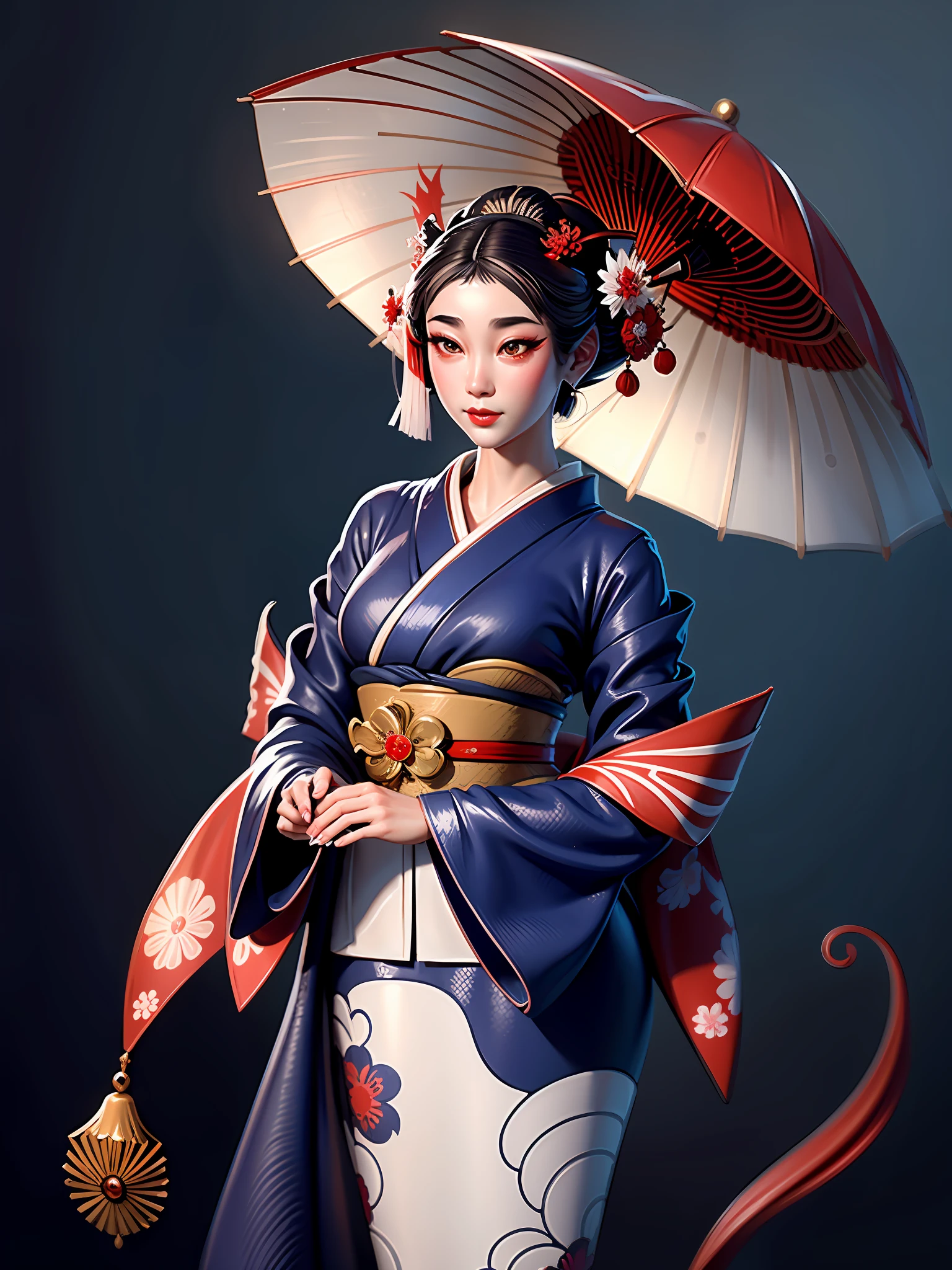 there is a woman in a kimono outfit holding an umbrella, beauty geisha, portrait of geisha, portrait of a beautiful geisha, skilled geisha of the japanese, japanese geisha, geisha, female geisha girl, inspired by Koryusai Isoda, portrait of a geisha, japanese art style, glamorous and sexy geisha