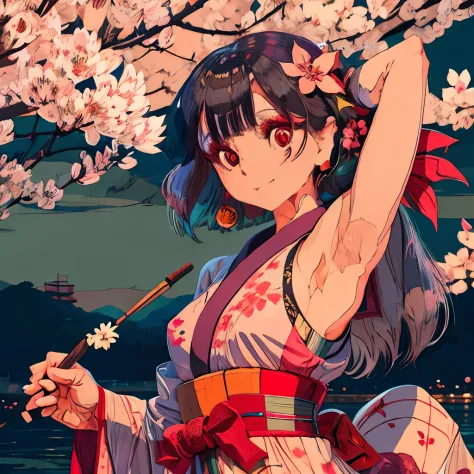 yukata,armpit,cherry blossoms at night --auto