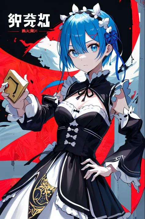 "Blue hair，rem（Re：Zero），[ssmile]，Be red in the face，Castle view，tmasterpiece，best images quality，best illuminate，A single girl i...