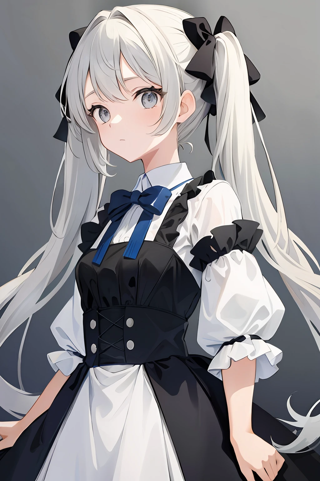 (chef-d&#39;œuvre, meilleure qualité, Haute résolution:1.2), 1fille, seulement, Twintails,yeux gris,haut du corps,robe,