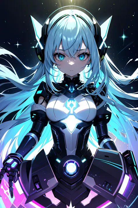 top quality, masterpiece, fine detail, ultra precision, very delicate 8k wallpaper, robot girl, (long blue hair), (white mechani...