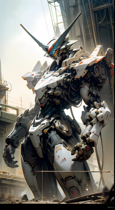 Dark_fantasy, cyber punk perssonage, ((Eva first machine:1.5, Large-caliber artillery:1.7, Heavy armor:1.5, Colorful, a color：1.1)), mechanical wing, Pipes of various sizes, concept art Octane rendering, mech concept art, gentlesoftlighting, vivd colour, (...