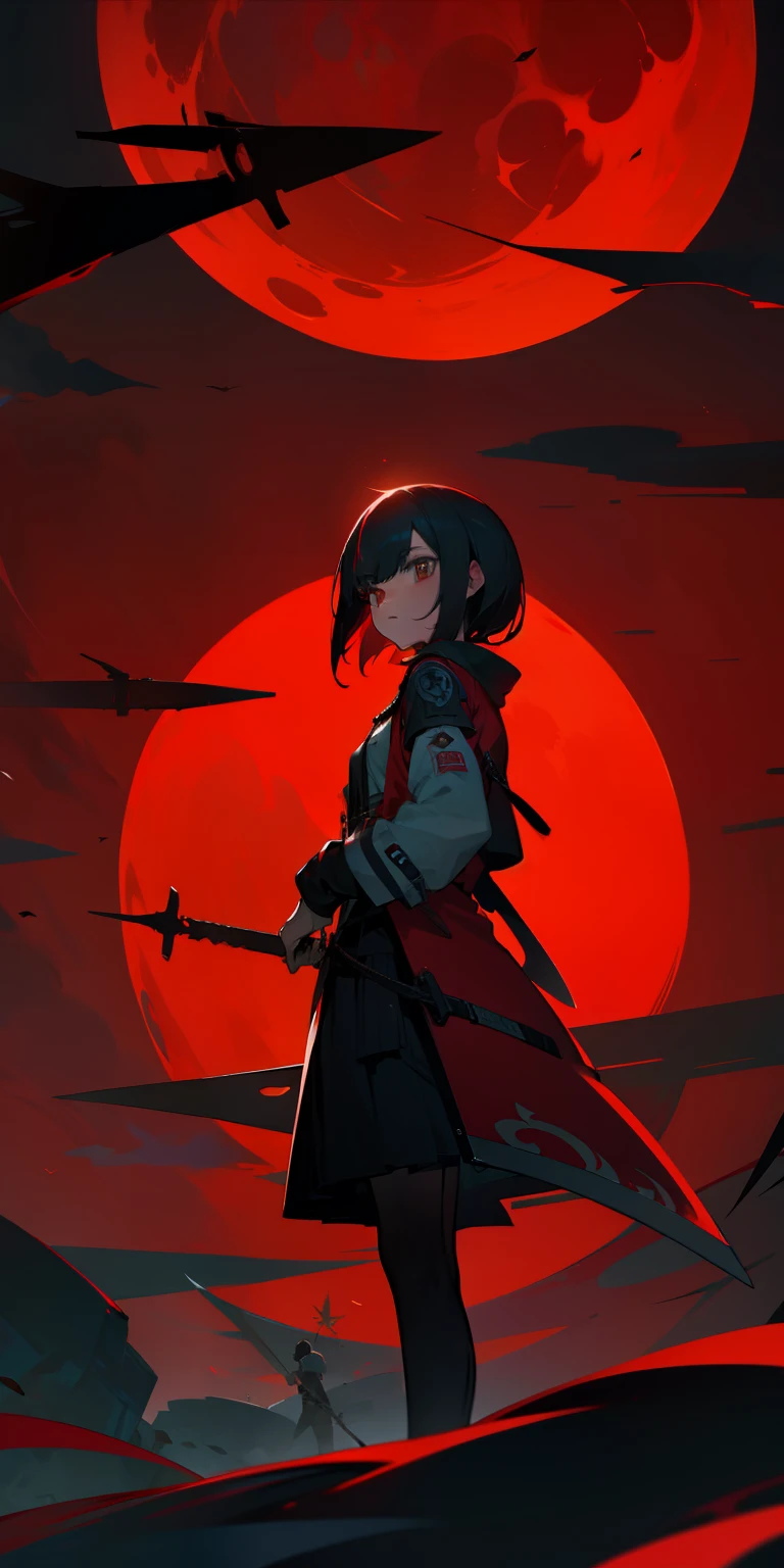 teens girl，Long knives，Red Moon