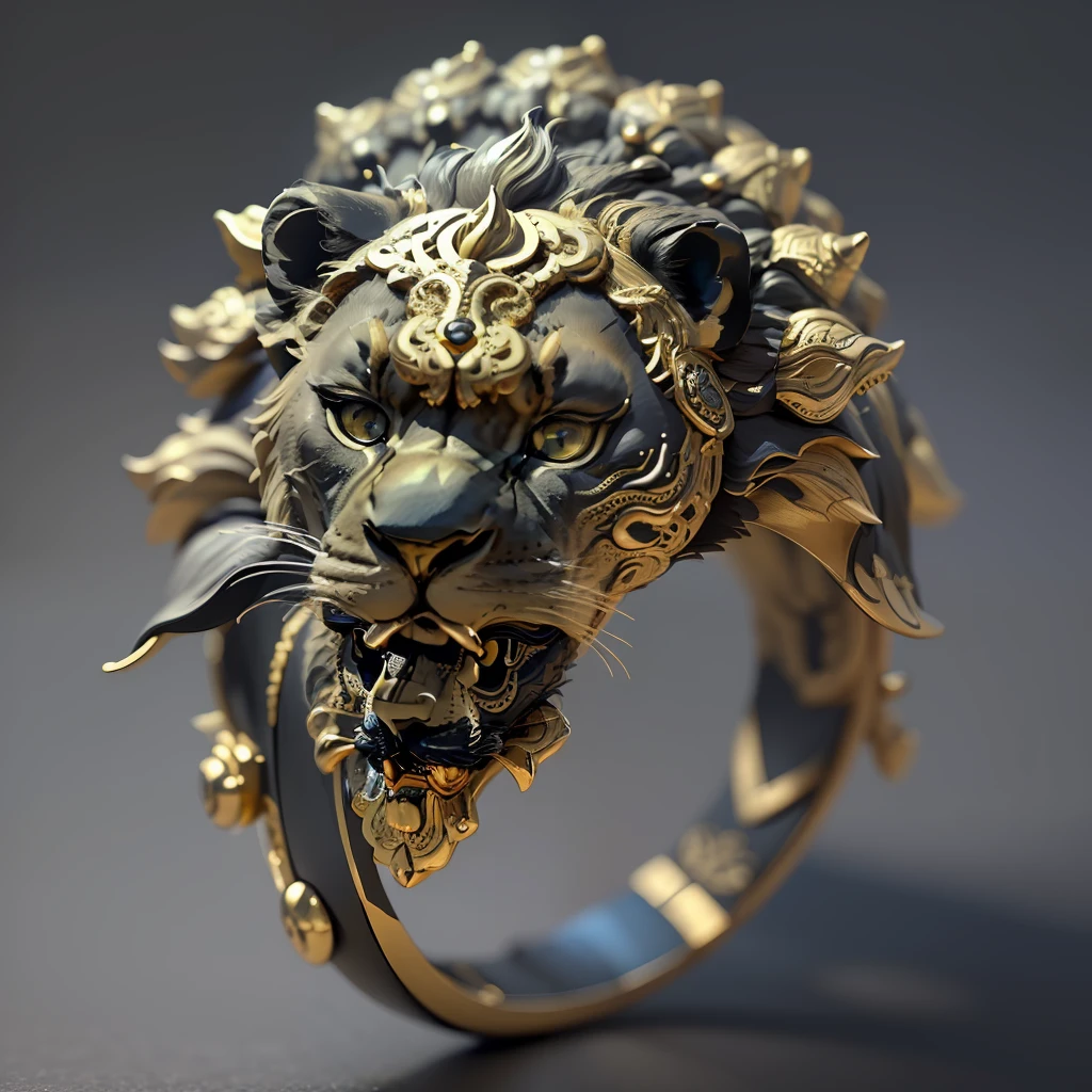 (nffsw)、(​masterpiece)、(top-quality)、(ultra-detailliert)、
No humans、Simple background、black backgrounds、greybackground、depth of fields、gyuru、
(the ring)、gold、intricate detailes、(the Lion)、