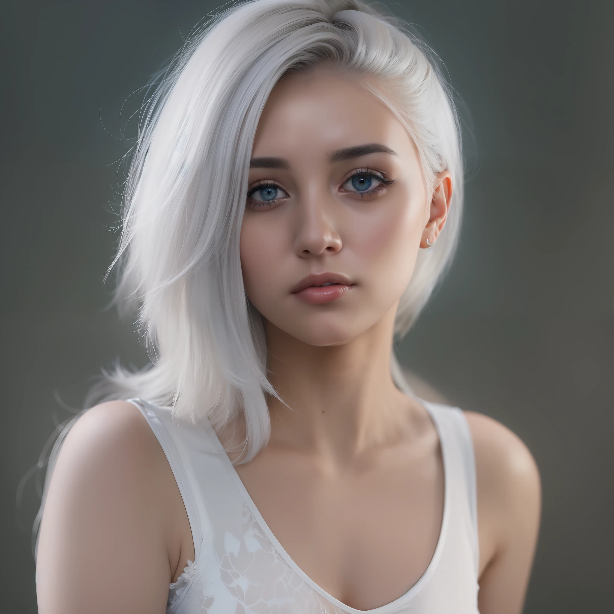 A close up of a woman with a white hair and blue eyes - SeaArt AI