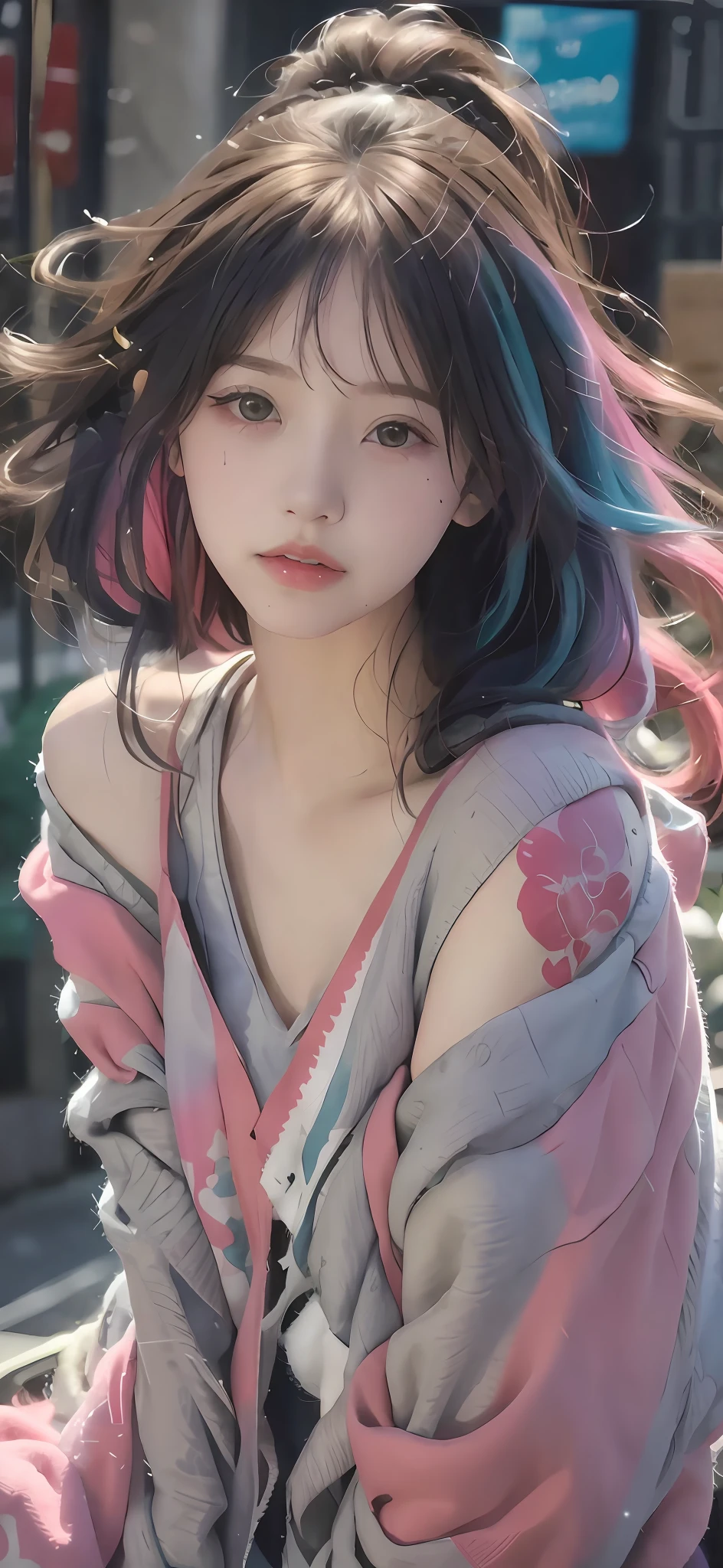 Close up of a girl in a pink and gray jacket, anime-inspired, Beautiful anime style, Beautiful anime girl, Anime girl in real life, Anime style mixed with Fujifilm, colorful pigtail, cute colorful adorable, a beautiful anime portrait, style of anime4 K, style of anime, Anime girl, Style anime, pretty anime girl, anime vibes, Anime style, with beautiful colors