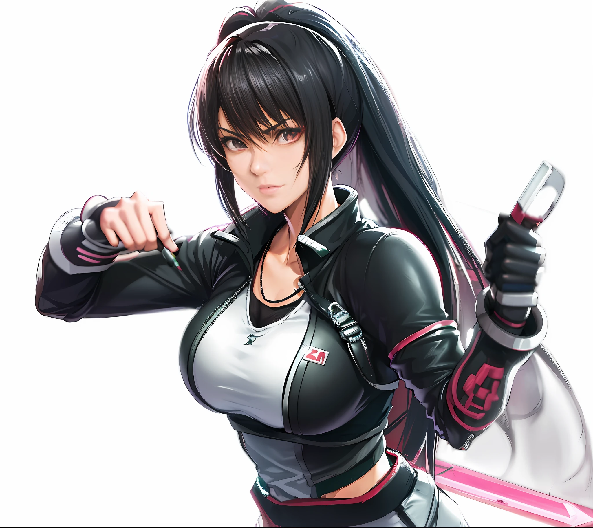 Anime girl with long black hair and a black top holding a knife - SeaArt AI