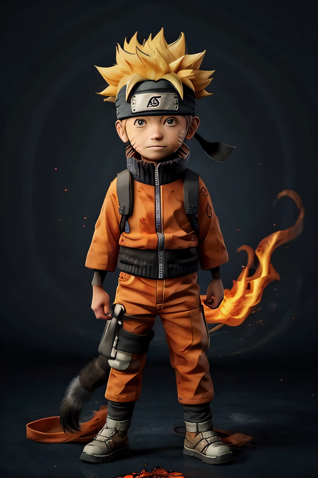 naruto,1人の男の子, 黒_背景, 火, 9キツネの尾,