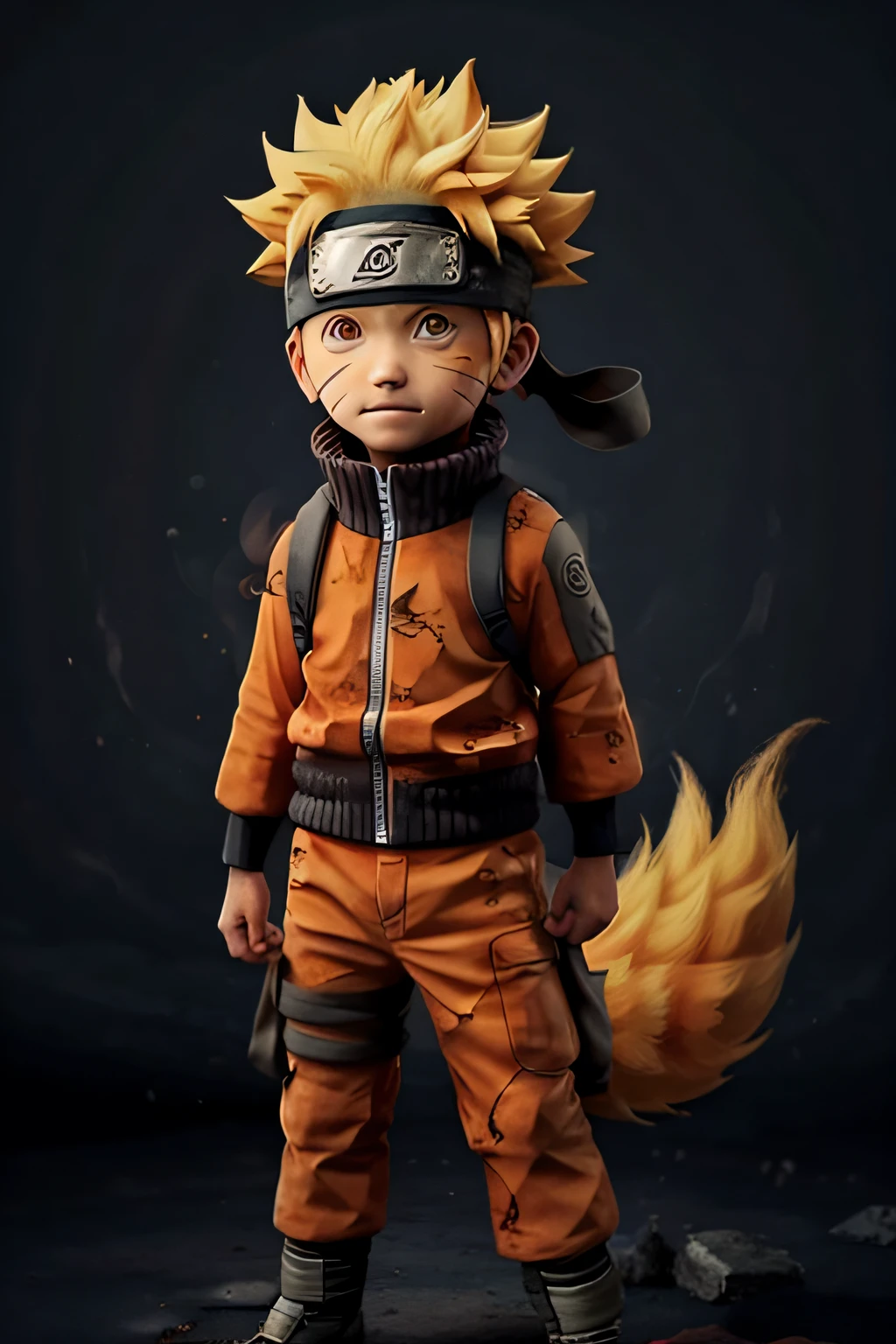 Naruto,1boy, black_background, fire, 9 fox tails,