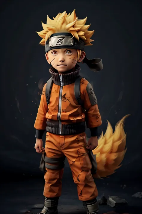 Naruto,1boy, black_background, fire, 9 fox tails,