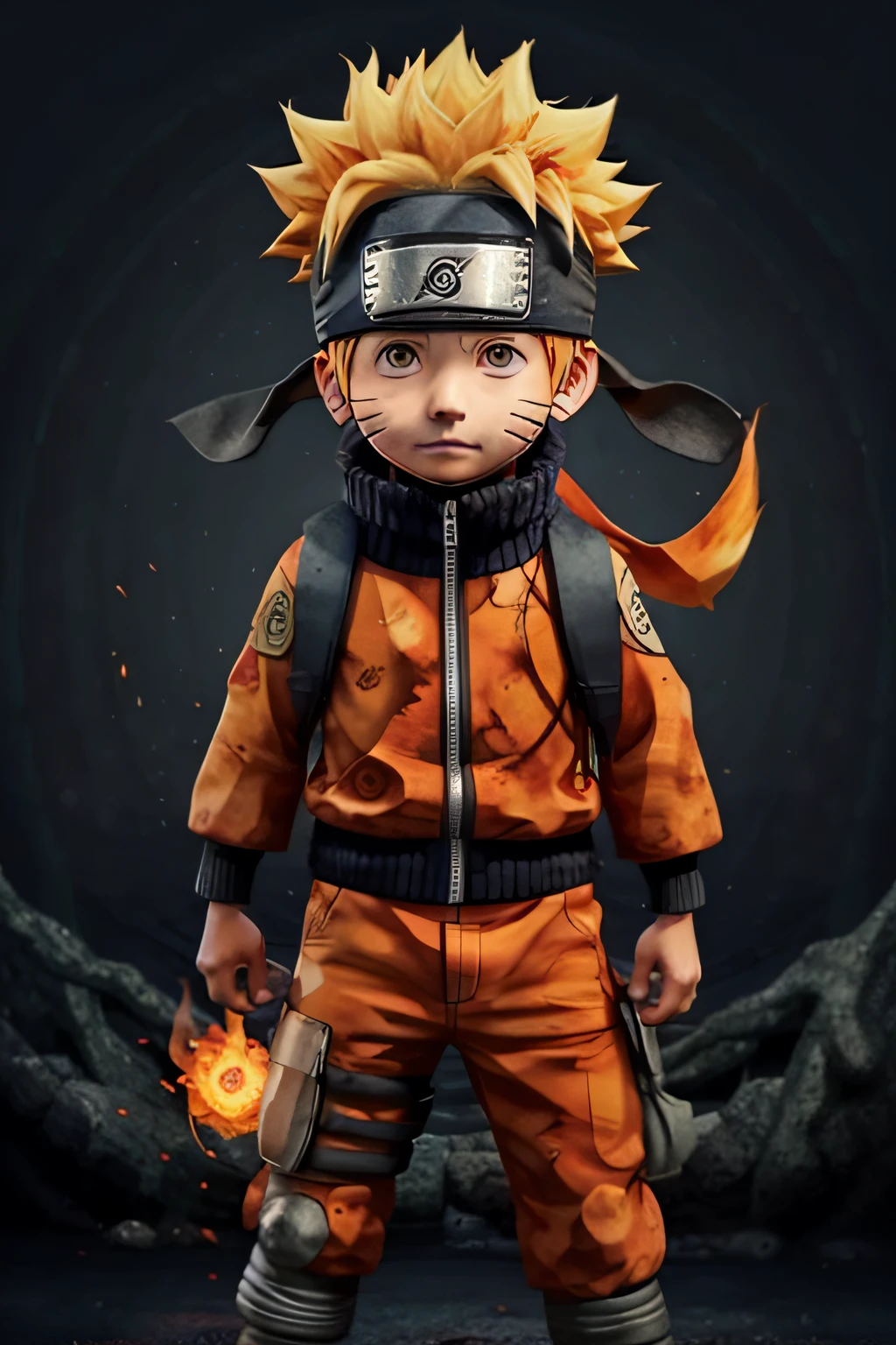 Naruto,1boy, black_background, fire, 9 fox tails,