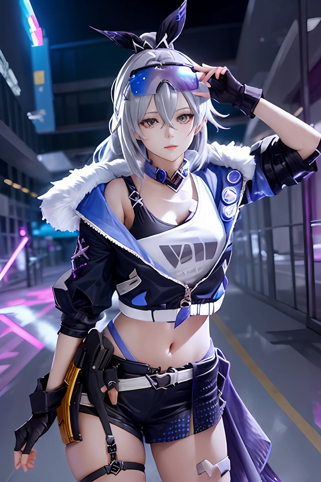 1girl sliver wolf /(honkai:star rail/), fur trim jacket, sunglasses
realistic photo, masterpiece, high quality, best quality, hyper detailed,long hair,
Vivacious, (dynamic pose:0.7)
upper body,,various poses