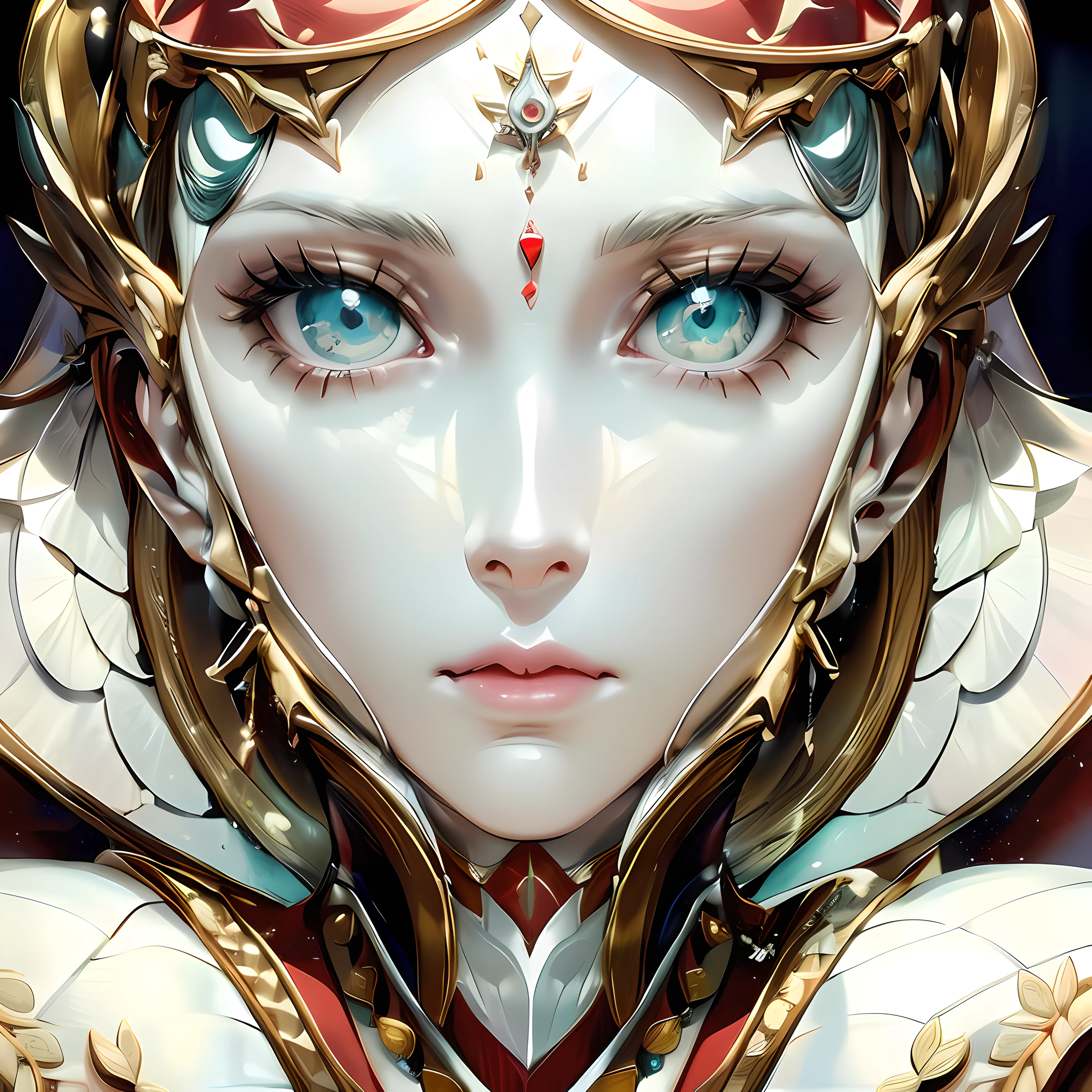 a hyperdetailed photographic portrait of a female android (((symmetrical))), that is sculpted in detail in a fused almalgam of these materials, white marble, fine porcelain, ivory and rose gold, that has a female baby face with androgynous facial features, has a baroque aesthetic design and wears art deco clothing with green eyes.  zhongfenghua, (RAW photo, Best Quality), (realist, fotorrealist: 1.3), extremely delicate and beautiful, incredible, finely detailed, Masterpiece, ultra detailed, high, best  illustration, best shadow, intricate, depth of field, (dramatic illumination: 1.4), (From above: 1.2), sharp focus, volumetric mist, 8K uhd, DSLR, high quality, (movie grain: 1.4), Fujifilm XT3, whole body, a beautiful young woman in a black trench coat,  half human half robot face, ((1 robot,1 robot,Mechanical costalis,mechanical spine))|Drab metallic color, metal has no color, the robot has no color, The Robot Girl, The metal mixture, The Cyborg Girl), looking at the viewer, looking forward, fighting stance
(cable:1.2),(Drive tube:1.2),(Machine eye:1.3),((Connection of the mechanical part)),((both arms)|( Complex mechanical component: 1.2 ~ 1.6)),((costalis)|( robot joints: 1.2 ~ 1.6)), mecha streamlinerai, (lightsaber), land, milky_way, starry, water, ((armor)), water, be
