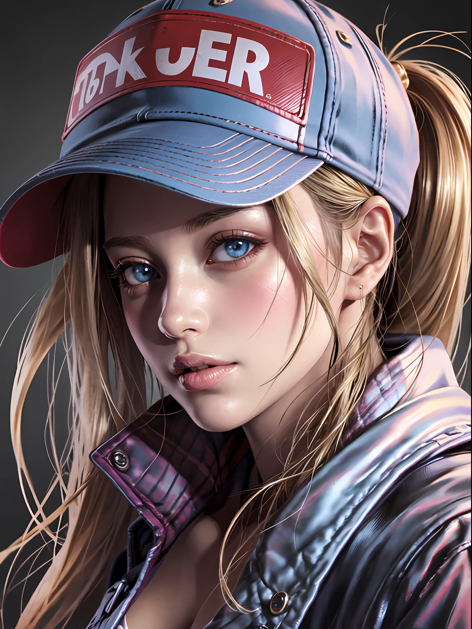 1 garota, garota terry bogard, cabelo loiro, rabo de cavalo, olhos azuis, boné de baseball, foco dos olhos, lindo fundo do parque (8K), (melhor qualidade), (obra de arte:1.2), (realista), (Ultra-detalhado), (olhos detalhados:1.2), (rosto detalhado:1.2), (Realismo:1.2), (ultra qualidade), (Intrincado), (85mm), partículas de luz, Iluminação, (Altamente detalhado:1.2), (gradientes), colorido, SFW, luz do dia, Sozinho