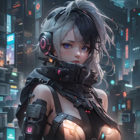 (((​masterpiece)))、(((top-quality)))、((ultra-definition))、(High Definition CG Illustration)、((extremely delicate and beautiful))、、cyberpunked、Cinematic Light、独奏、2030s、Cyberpunk Anime Girl、trending on artstationh、Rachel Walker、