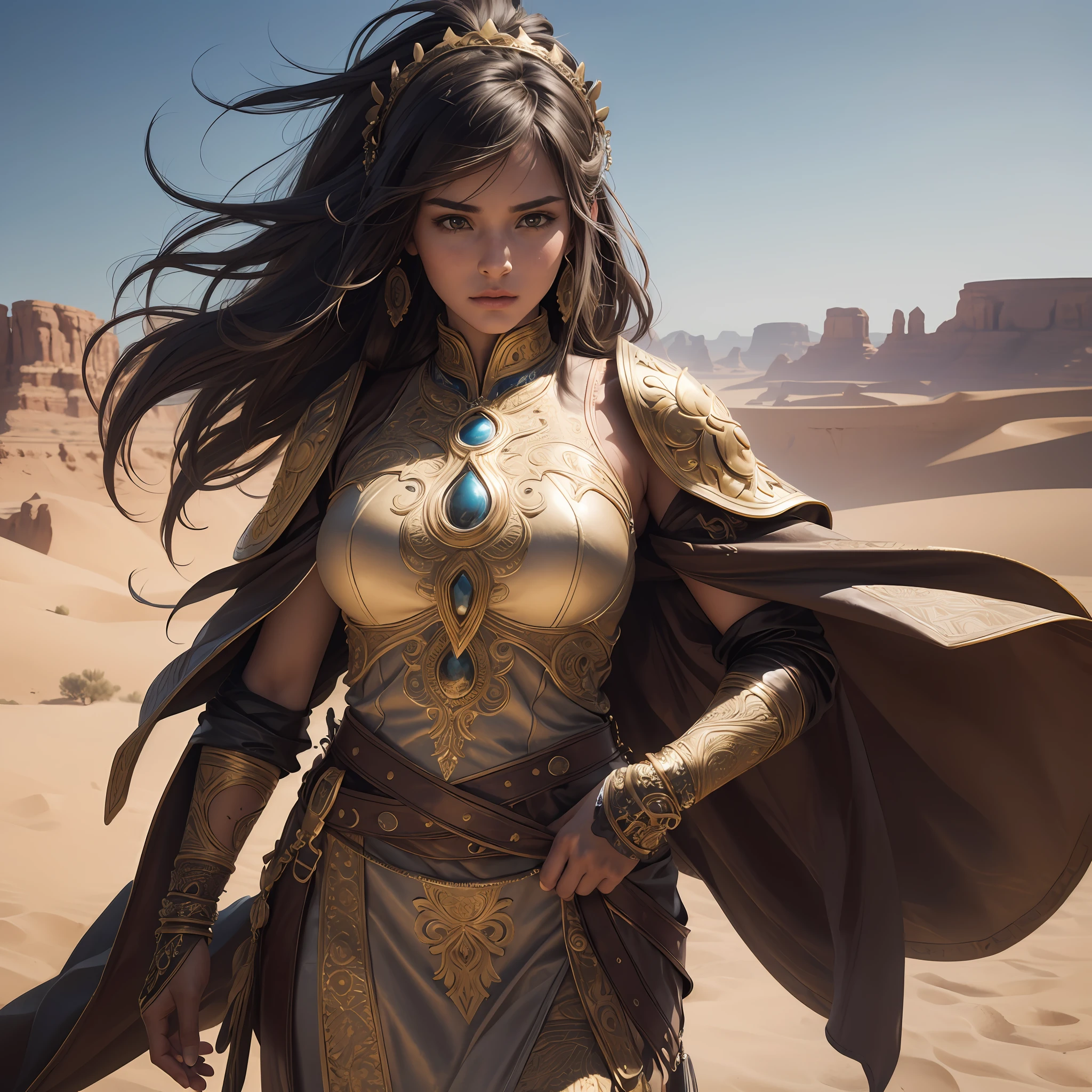 high details, best quality, 8k, [ultra detailed], masterpiece, best quality, (extremely detailed), dynamic angle, ultra wide shot, RAW, photorealistic, fantasy art, beautiful human druid her eagle in the oasis in the desert, female human (1.4 intricate details, Masterpiece, best quality) epic druid (1.4 intricate details, Masterpiece, best quality) and epic flying eagle (1.6 intricate details, Masterpiece, best quality), full body, [[anatomically correct]]. dynamic position (1.5 intricate details, Masterpiece, best quality) flying gold eagle (1.6 intricate details, Masterpiece, best quality) in desert background (1.5 intricate details, Masterpiece, best quality), a female wearing leather clothes, desert clothing, holy symbol (1.4 intricate details, Masterpiece, best quality), leather boots, thick hair, long hair, dark hair, tan skin intense eyes, desert background (intense details), an oasis in the background (1.4 intricate details, Masterpiece, best quality), divine light, god light (1.4 intricate details, Masterpiece, best quality), high details, best quality, highres, ultra wide angle