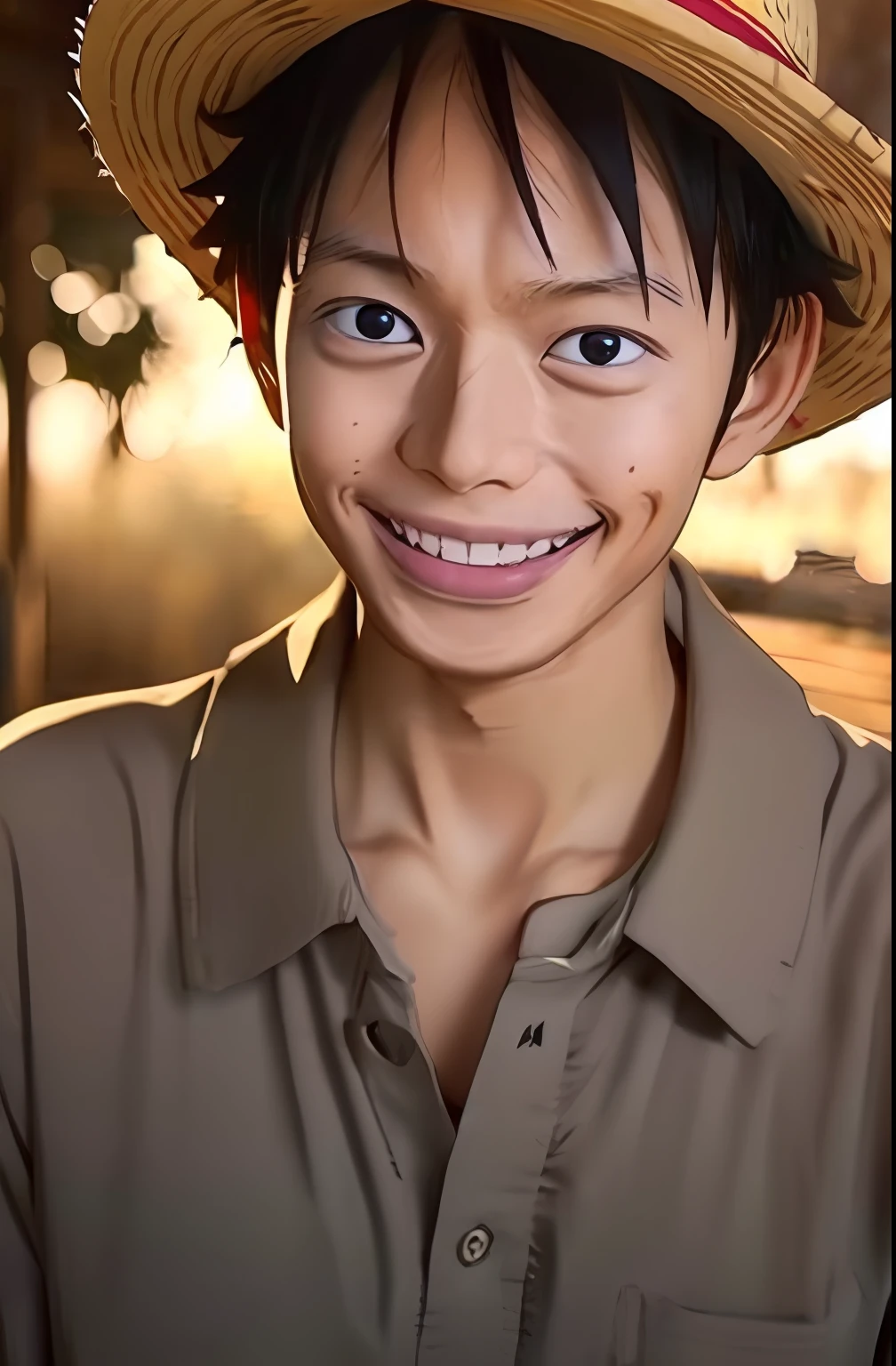 1boy, wanostyle, monkey d luffy, smiling, straw hat, looking at viewer, solo, upper body, ((masterpiece)), (best quality), (extremely detailed), depth of field, sketch, dark intense shadows, sharp focus, soft lighting, hdr, colorful, good composition, fire all around, spectacular, closed shirt, anime screencap, scar under eye, ready to fight, black eyes