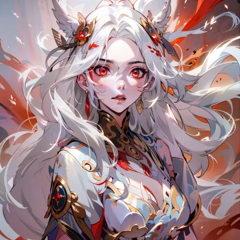 jingliuV4，Unbeatable masterpiece, extraordinary, Incredible, Exquisite,  Perfect artwork, perfect women figure, Perfect anatomy, Unique, red color eyes，long  white hair，Put your hands behind your back，the night，themoon，handheldweapons