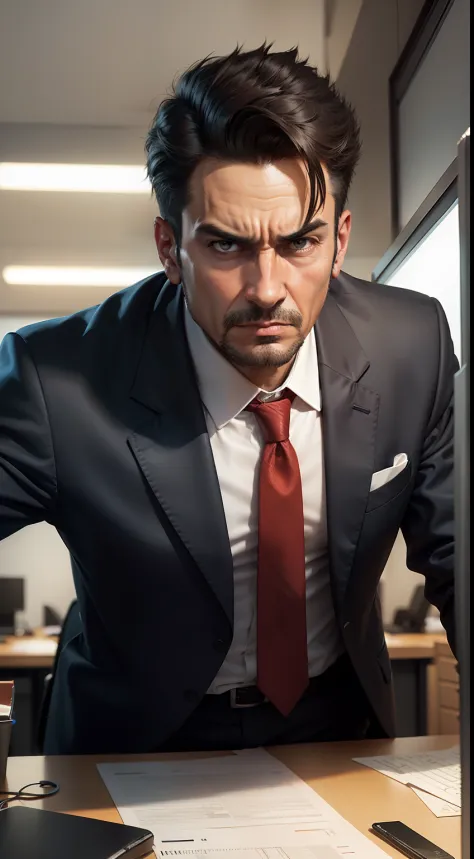 Attitude man, office background,