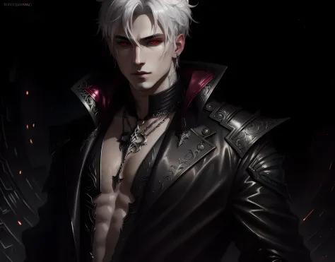 High vampire man Insanely detailed, goth Renaissance, white hair, intricate, white glowing eyes, fantastical, (((male))), vampire, hyper detailed, painting, 32k resolution, art by Heise, Alphonse Mucha, dynamic lighting, hyper detailed, BREAK, intricately ...