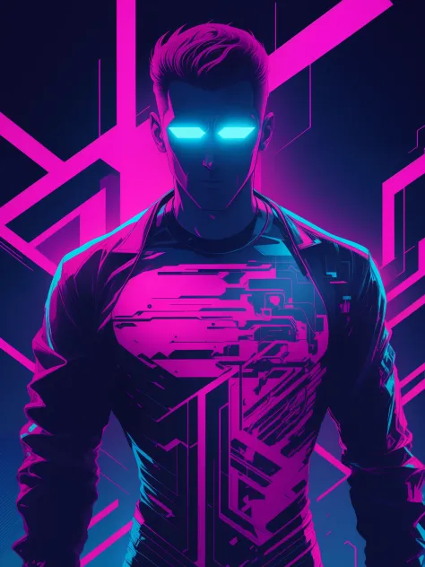 man ripping open his chest, synthwave aesthetics, illustration, vector art, screen print art--q 5