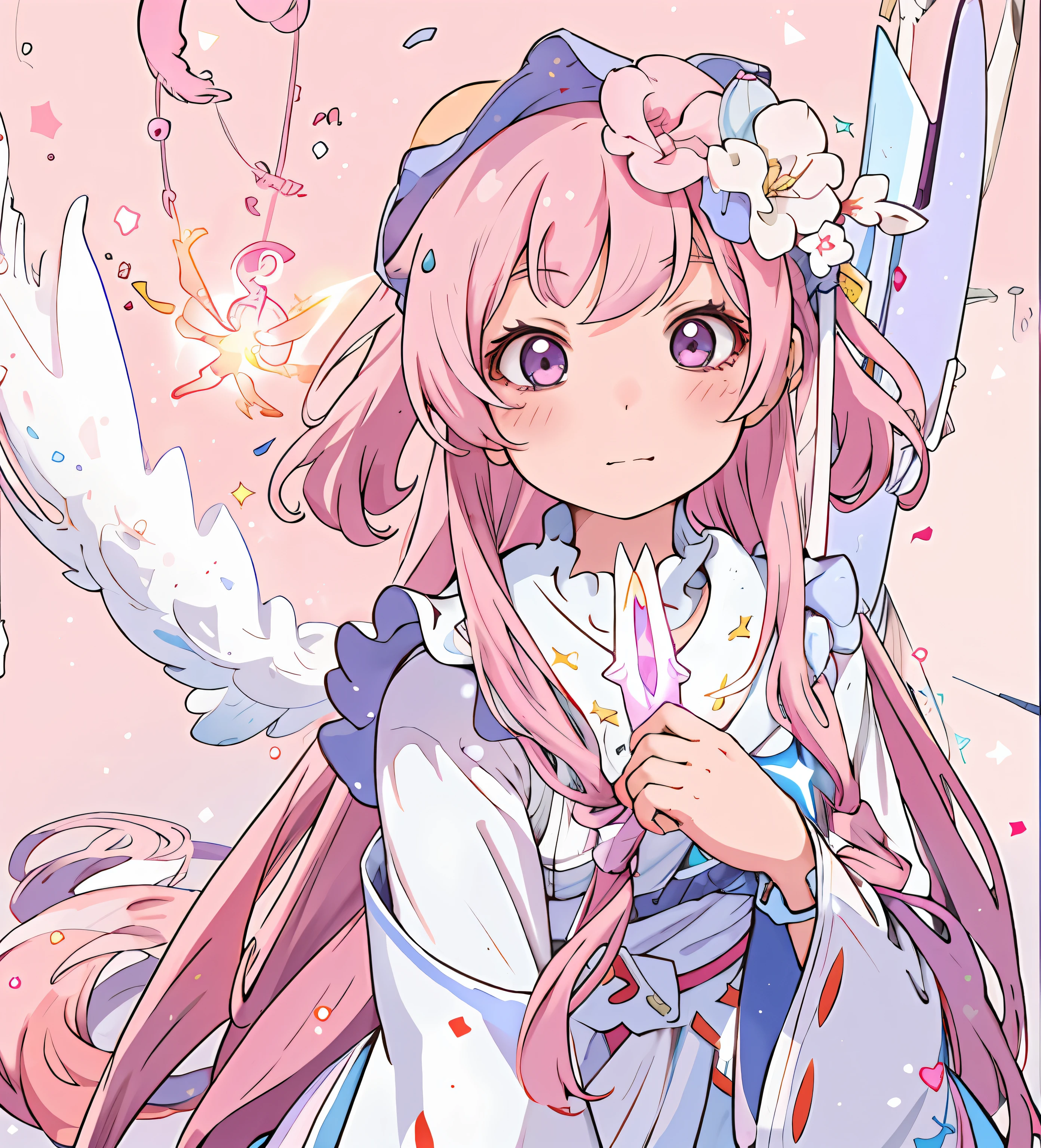 Anime girl with long pink hair and white dress holding wand, zerochan art, Official artwork, ethereal anime, Pisif, nightcore, Anime goddess, Digital art on Pisif , Pisif style, Pisif Contest Champion, trending on artstation pixiv, Popular on Pisif, anime visual of a cute girl, Pisif daily ranking