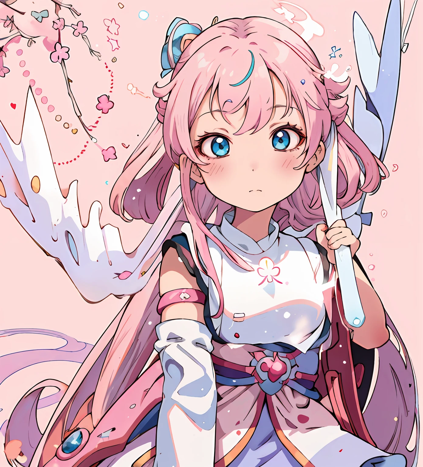 anime girl avec de longs cheveux roses et une robe blanche, portrait de fille magique, art zérochan, waifu anime mignon dans une jolie robe, Anime Splash Art , Déesse Anime, meilleur fond d&#39;écran anime 4k konachan, Pissif, Sakura Kinomoto, Digital art on Pissif , cheveux roses et yeux cyan, Pissif Contest Champion