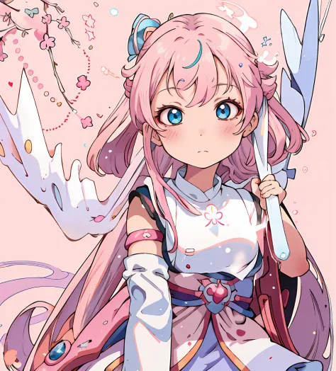 anime girl with long pink hair and a white dress, portrait of magical girl, zerochan art, cute anime waifu in a nice dress, Spla...