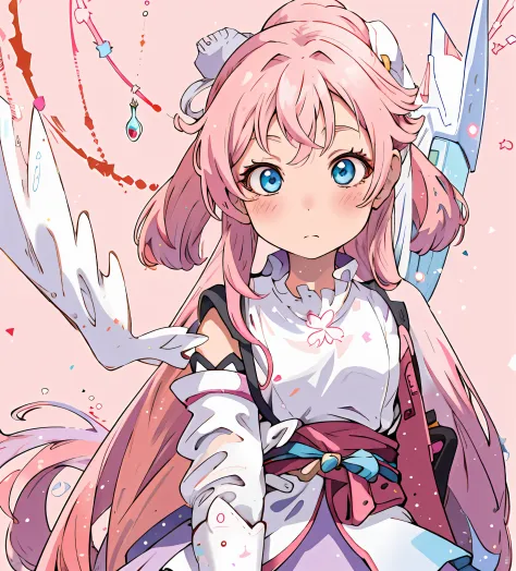 anime girl with long pink hair and a white dress, portrait of magical girl, zerochan art, cute anime waifu in a nice dress, Spla...
