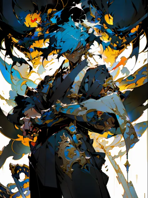 there is a man，holding a sword and a bird in his arms, guilty gear art direction, ( ( concept art of character ) ), guilty gear ...