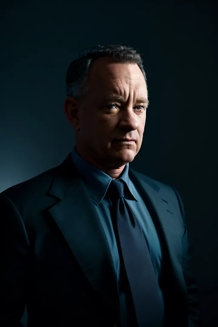 arafed man in a suit and tie looking at the camera, Retrato de Tom Hanks, Tom Hanks, Tom Hanks sorri, Tom Hanks como Superman, T...