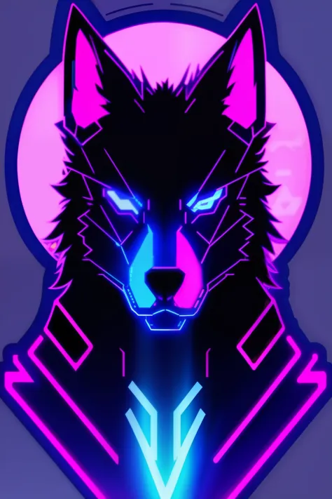 Sticker, Cyberpunk wolf, anthro wolf in Cyberpunk clothing, bisexual lighting