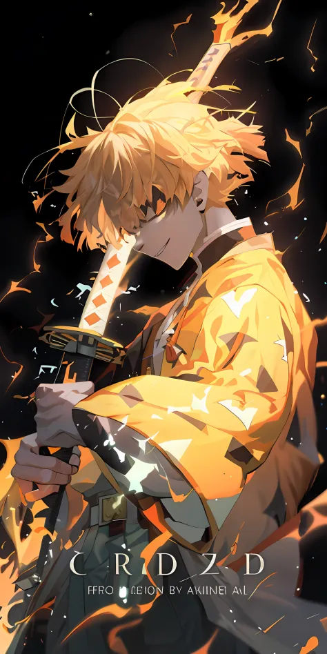 Anime characters with sword in hand with flame in the background, demon slayer artstyle, demon slayer rui fanart, handsome guy i...