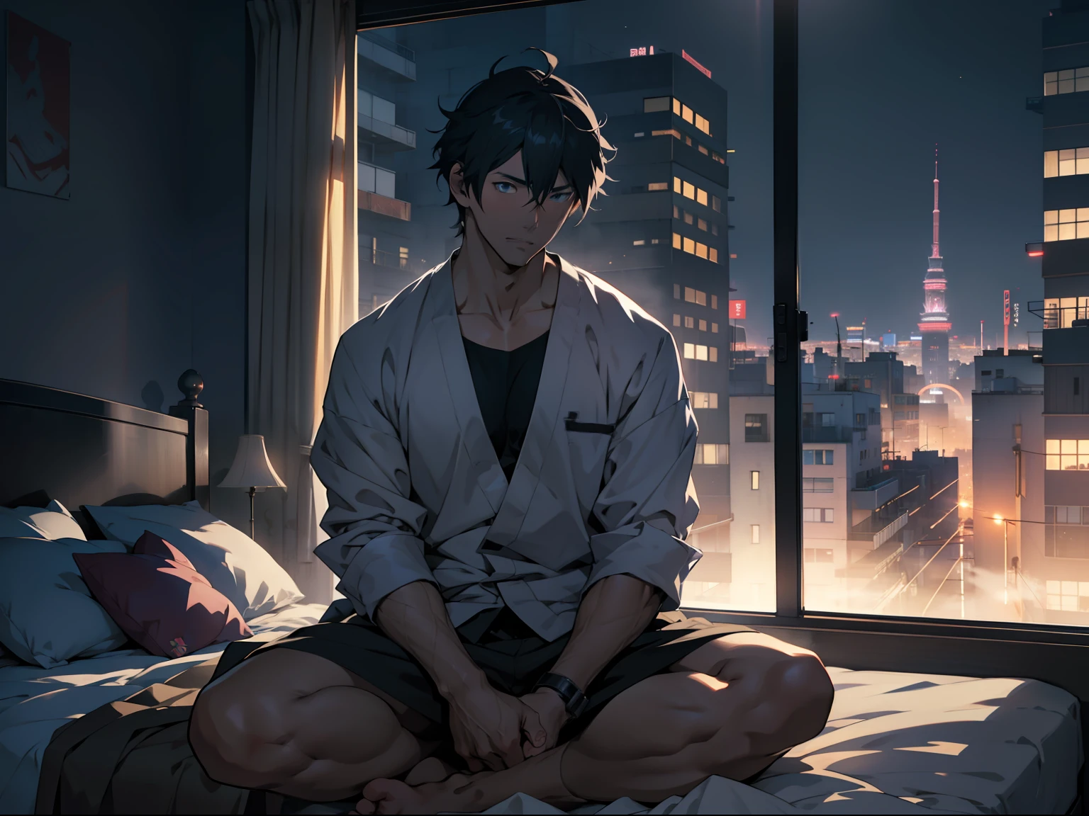 アニメ characters sitting on beds in front of the window, 最高のアニメ 4k こなちゃんの壁紙, 滑らかなアニメCGアート, ハンサムなアニメのポーズ, 若いアニメ男, きれいで丁寧なアニメアート, artstation pixivでトレンド, 背景の街, アニメ. 柔らかい照明, すごいアニメ 8k, 4Kアニメ壁紙, アニメ art wallpaper 8 K