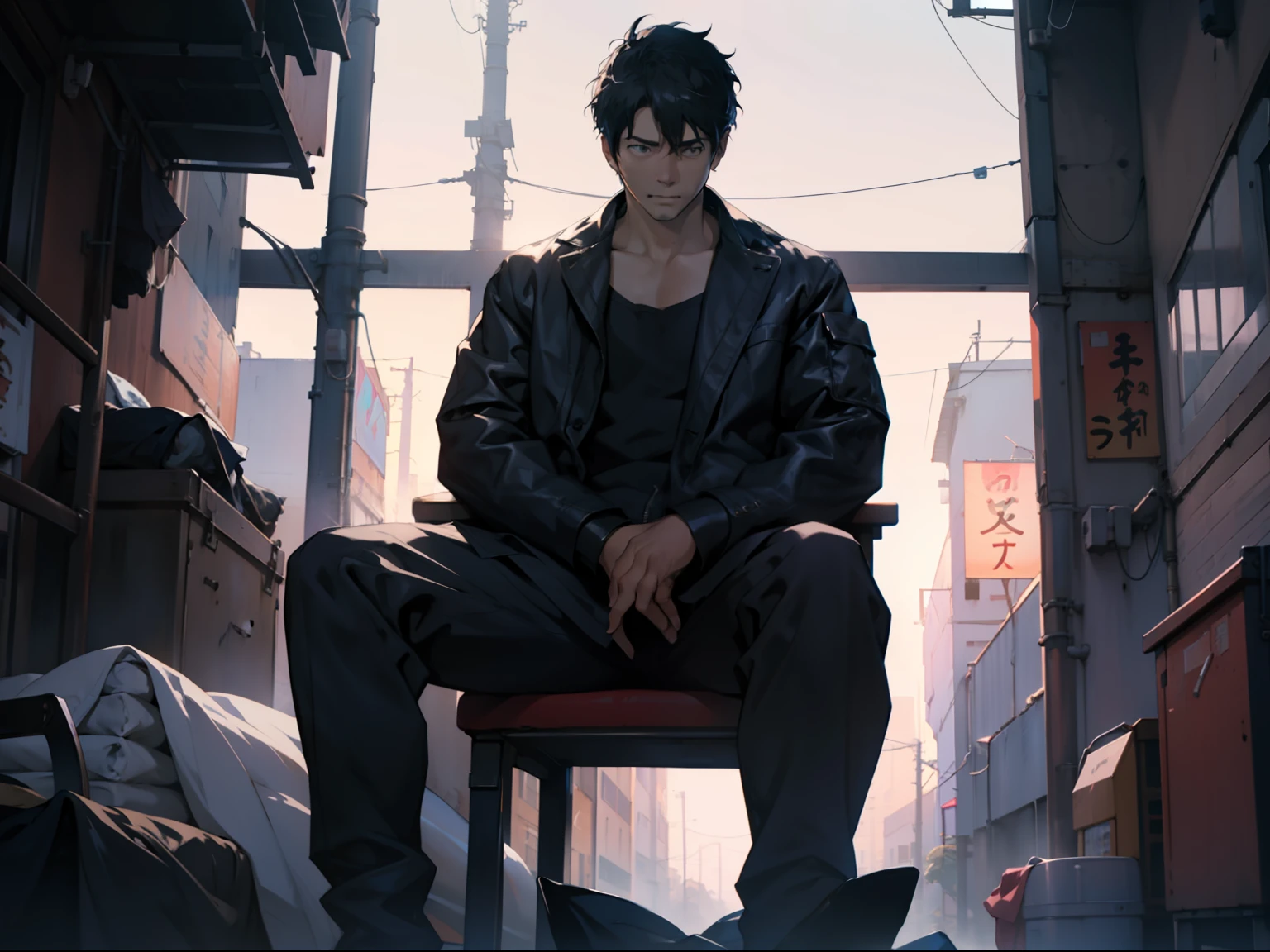 Anime characters sitting on beds in front of the window, Best anime 4k konachan wallpaper, Smooth anime CG art, Handsome anime pose, young anime man, clean and meticulous anime art, trending on artstation pixiv, City in the background, Anime. Soft lighting, Badass anime 8 K, 4K anime wallpaper, Anime art wallpaper 8 K