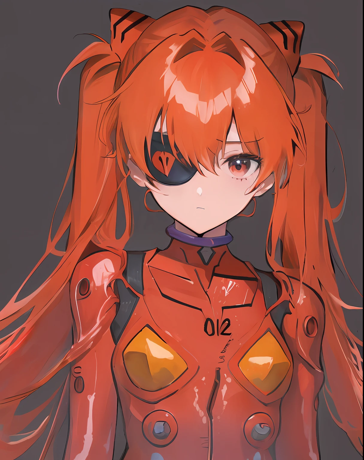 top-quality、​masterpiece、ultra-definition、8k、extremely detailed、
The drawing is the highest quality Japan anime style
Create a 4DCG masterpiece、１a person、girl with、Hair color is dark orange、Wearing a red wetsuit、Injured、Hairstyle is Twintails、Asuka from Evangelion、Wearing an eye patch、The moon is in the background、natta